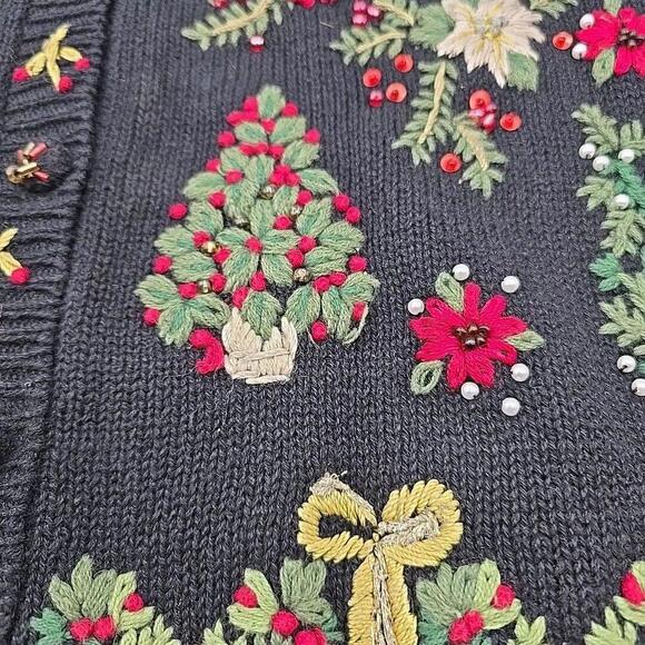 Casual Corner Ugly Christmas Embroidered Beaded Button Up Cardigan Sweater PS‎ - Picture 11 of 16